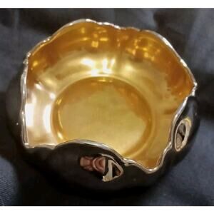 Porcelain Dish Gold and Silver Art Deco 1955 Mercy Scofield 6.5 in x 3 in